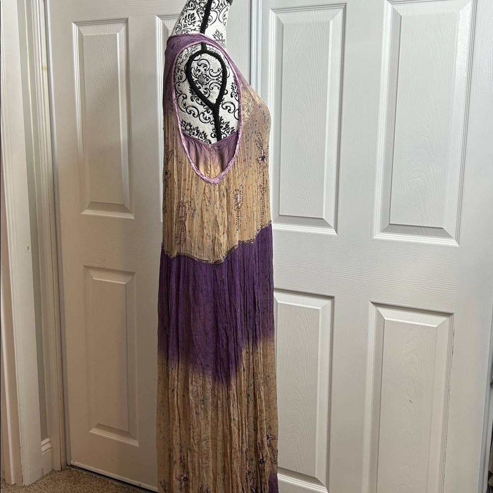 Free People Twilight Embellished Embroidered Tie Dye‎ Midi Dress Orchid Combo M - Picture 10 of 12